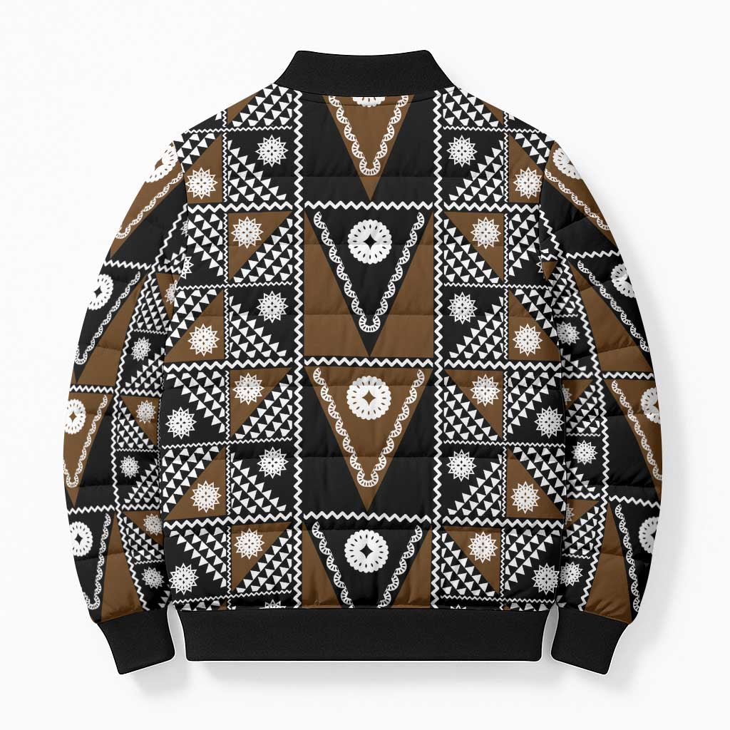 Fiji Brown Masi Pattern Bomber Puffer Jacket Fijian Tapa LT01 - Polynesian Pride