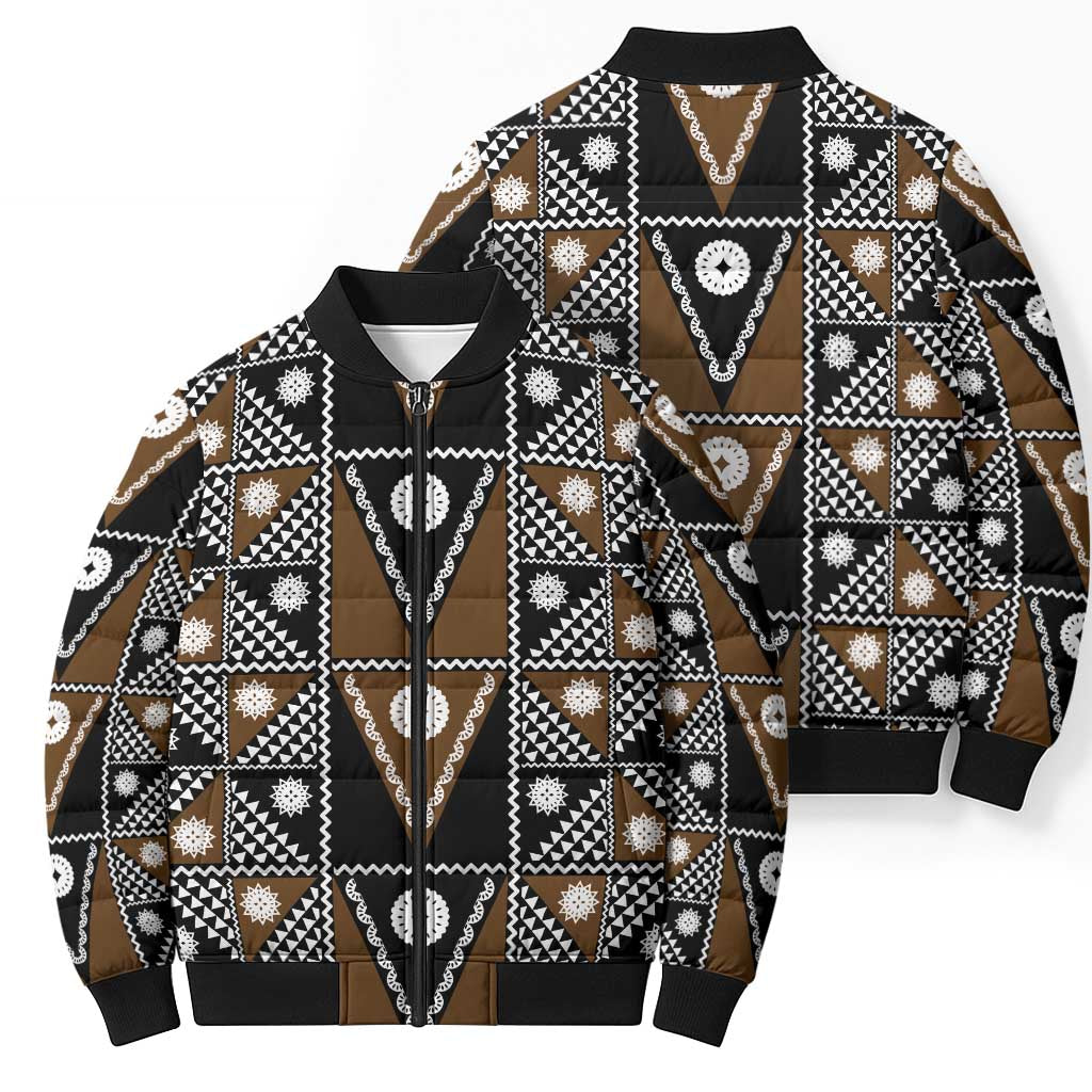 Fiji Brown Masi Pattern Bomber Puffer Jacket Fijian Tapa LT01 - Polynesian Pride