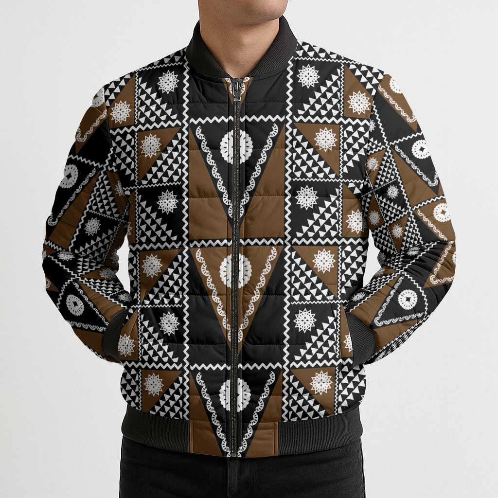 Fiji Brown Masi Pattern Bomber Puffer Jacket Fijian Tapa LT01 - Polynesian Pride