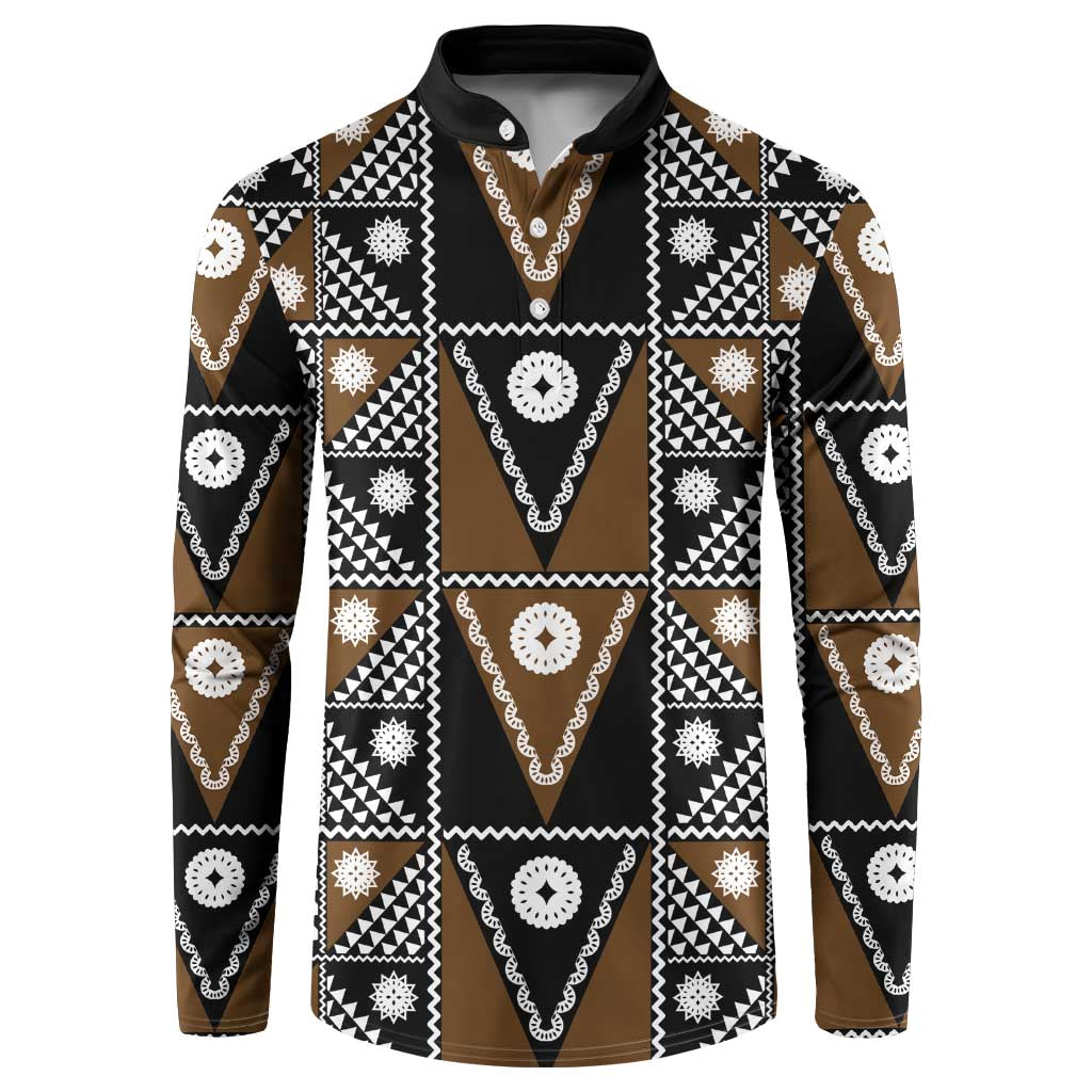 Fiji Brown Masi Pattern Button Sweatshirt Fijian Tapa LT01 Brown - Polynesian Pride
