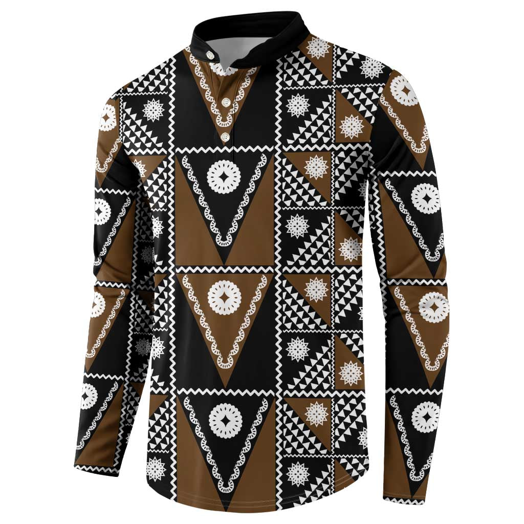 Fiji Brown Masi Pattern Button Sweatshirt Fijian Tapa LT01 - Polynesian Pride