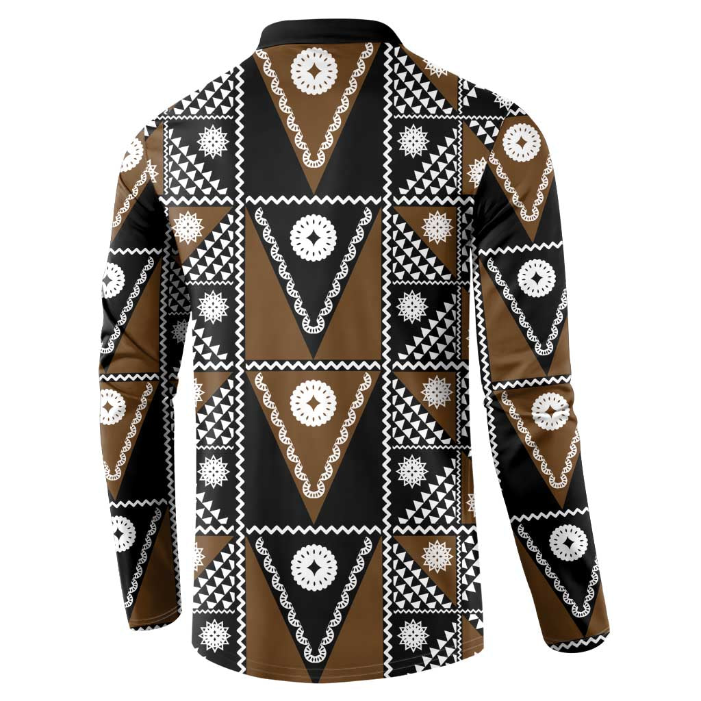 Fiji Brown Masi Pattern Button Sweatshirt Fijian Tapa LT01 - Polynesian Pride