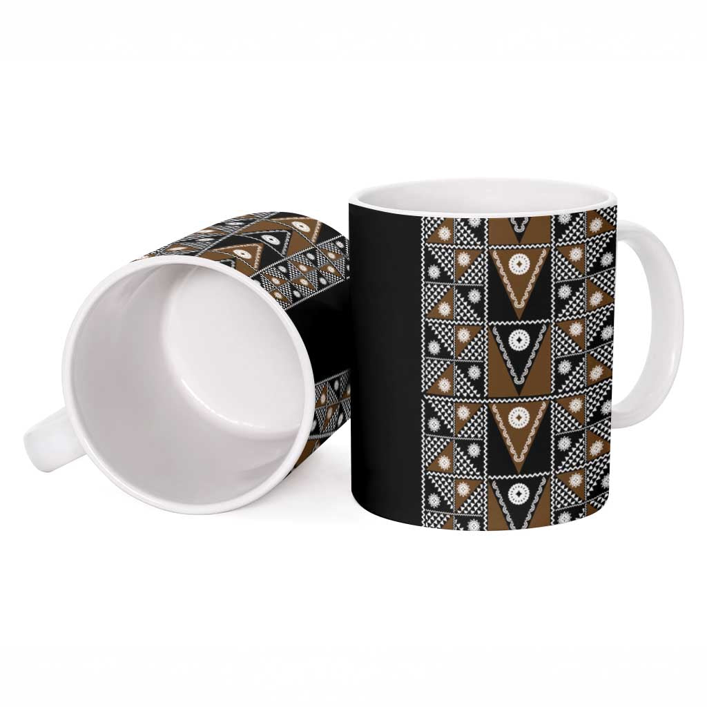 Fiji Brown Masi Pattern Ceramic Mug Fijian Tapa LT01 - Polynesian Pride