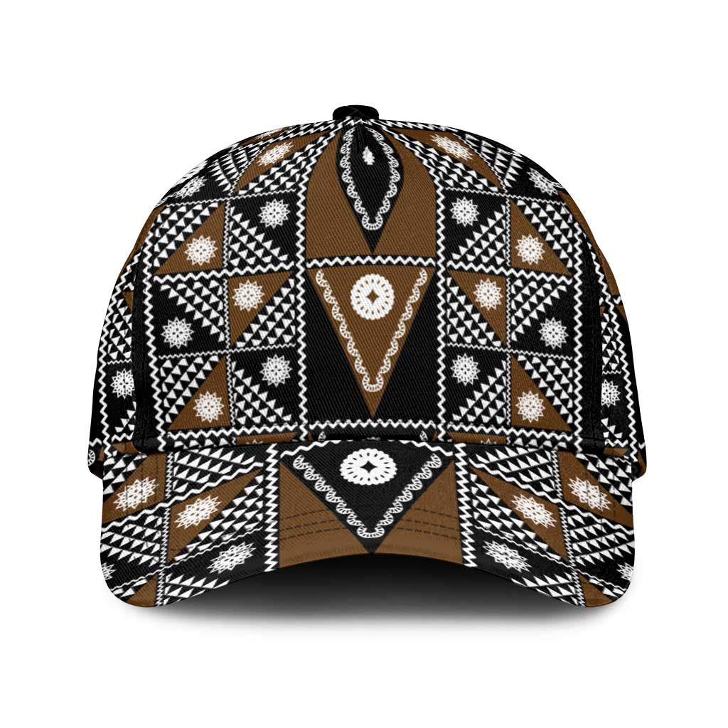 Fiji Brown Masi Pattern Classic Cap Fijian Tapa LT01 Universal Fit Brown - Polynesian Pride
