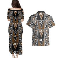 Fiji Brown Masi Pattern Couples Matching Puletasi and Hawaiian Shirt Fijian Tapa LT01 - Polynesian Pride