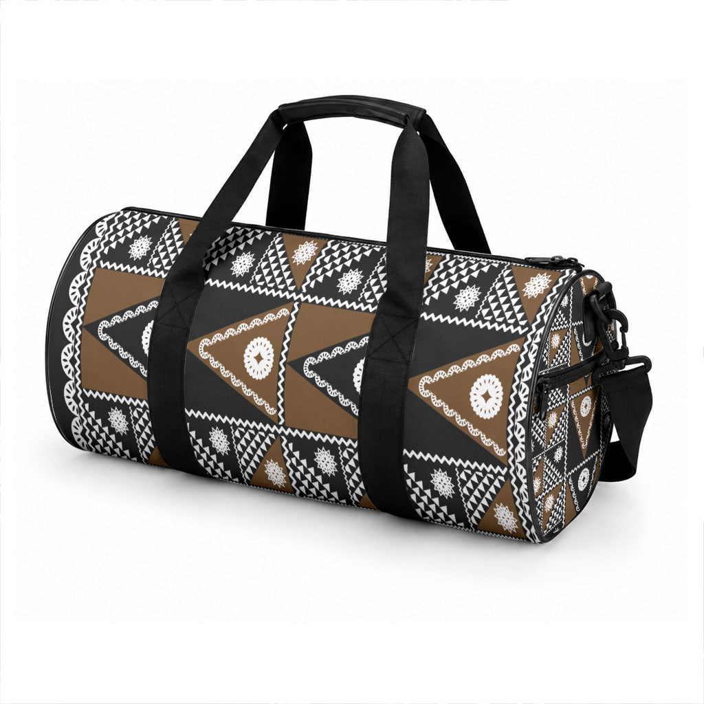 Fiji Brown Masi Pattern Duffle Bag Fijian Tapa LT01 - Polynesian Pride