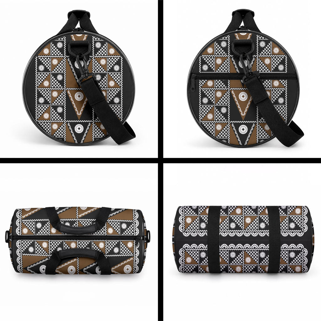 Fiji Brown Masi Pattern Duffle Bag Fijian Tapa LT01 - Polynesian Pride