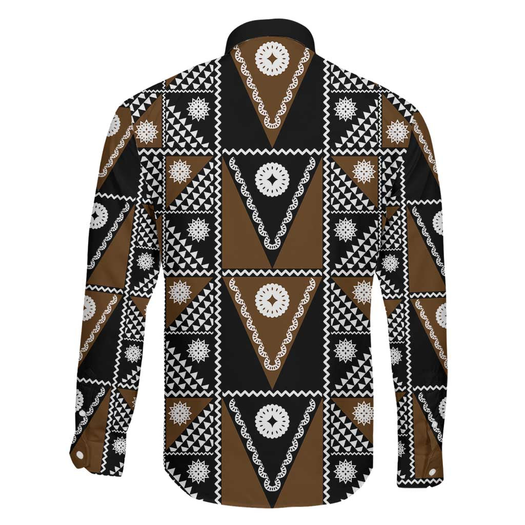 Fiji Brown Masi Pattern Family Matching Mermaid Dress and Hawaiian Shirt Fijian Tapa