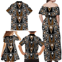 Fiji Brown Masi Pattern Family Matching Off Shoulder Maxi Dress and Hawaiian Shirt Fijian Tapa