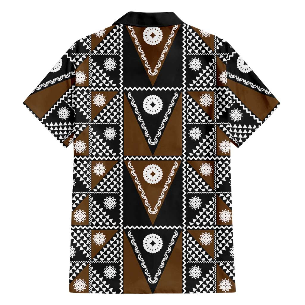 Fiji Brown Masi Pattern Family Matching Off Shoulder Maxi Dress and Hawaiian Shirt Fijian Tapa