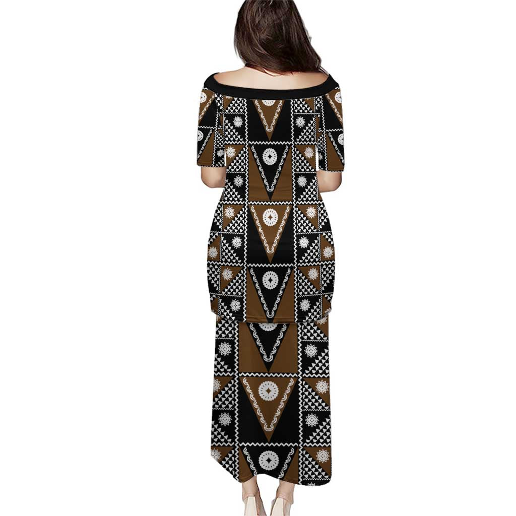 Fiji Brown Masi Pattern Family Matching Puletasi and Hawaiian Shirt Fijian Tapa LT01 - Polynesian Pride