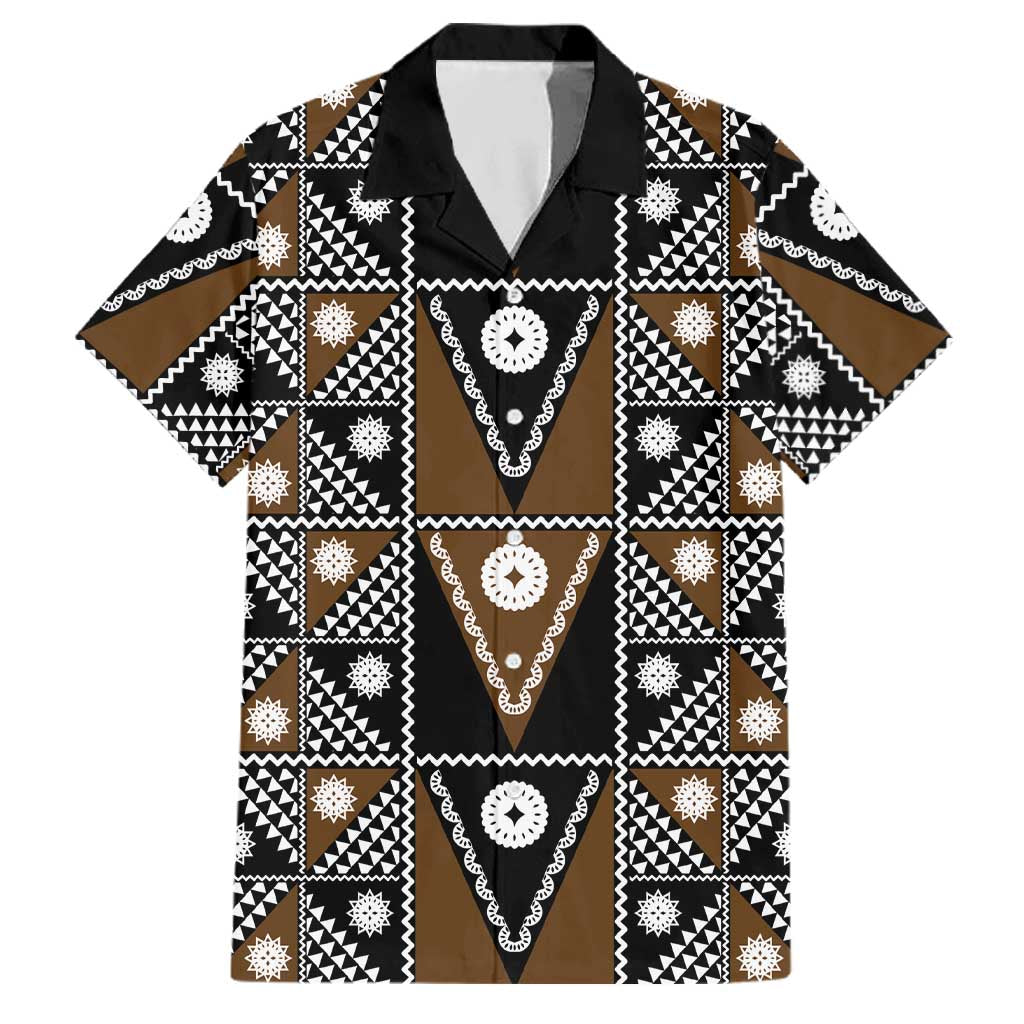 Fiji Brown Masi Pattern Family Matching Short Sleeve Bodycon Dress and Hawaiian Shirt Fijian Tapa