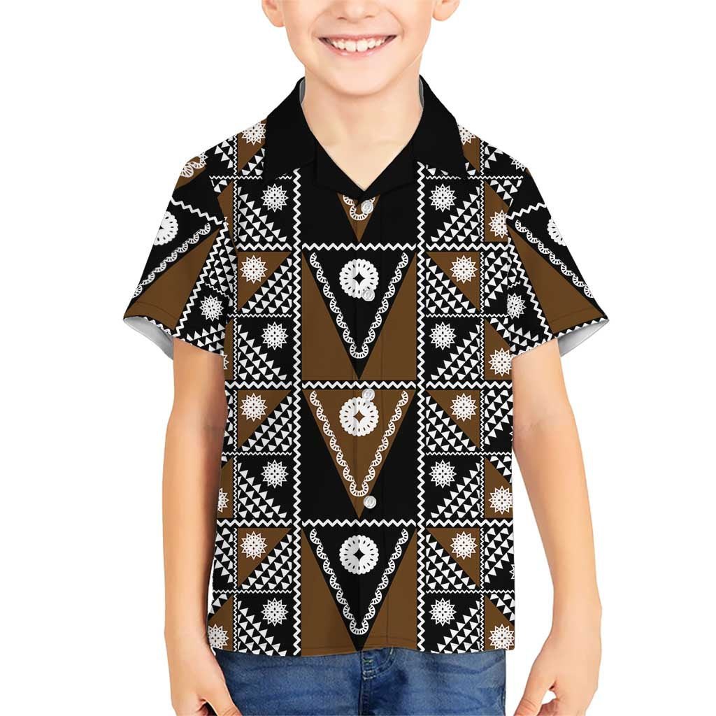 Fiji Brown Masi Pattern Family Matching Tank Maxi Dress and Hawaiian Shirt Fijian Tapa