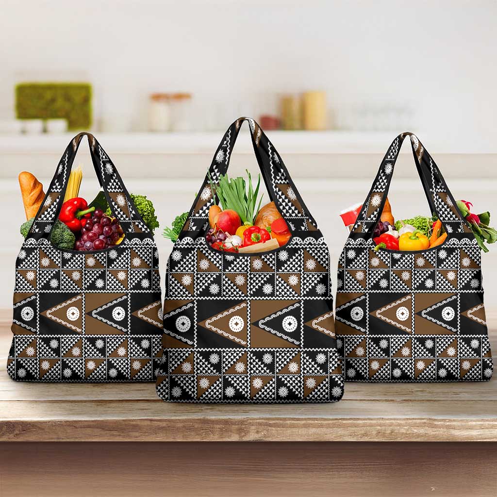 Fiji Brown Masi Pattern Grocery Bag Fijian Tapa LT01 3-pack One Size Brown - Polynesian Pride