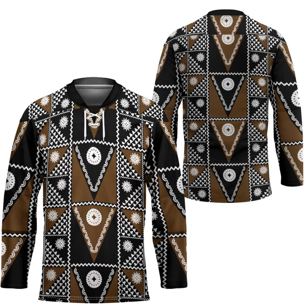 Fiji Brown Masi Pattern Hockey Jersey Fijian Tapa LT01 - Polynesian Pride