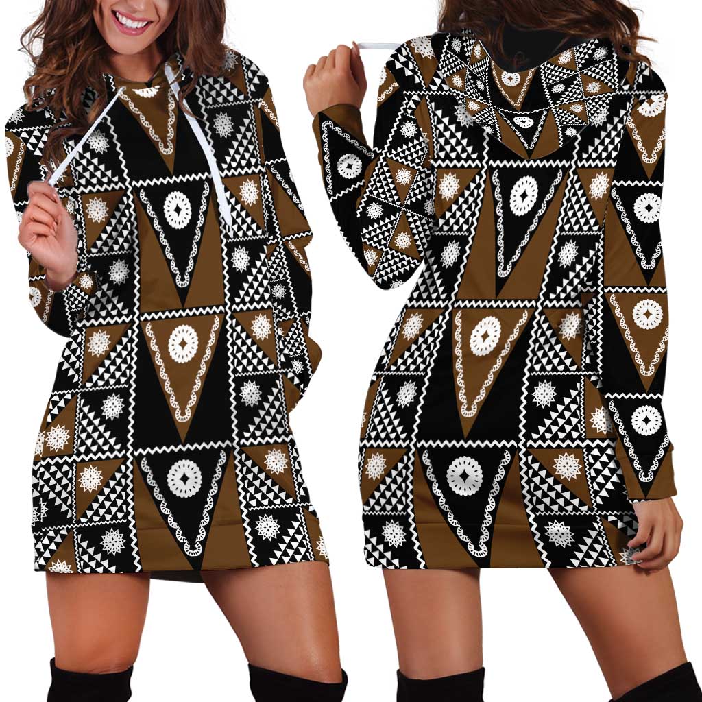 Fiji Brown Masi Pattern Hoodie Dress Fijian Tapa LT01 - Polynesian Pride