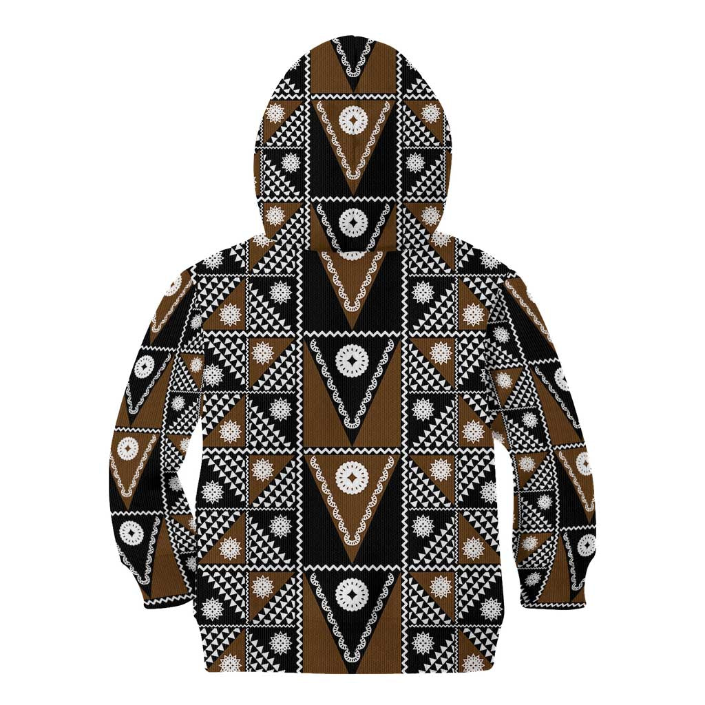 Fiji Brown Masi Pattern Kid Hoodie Fijian Tapa LT01 - Polynesian Pride