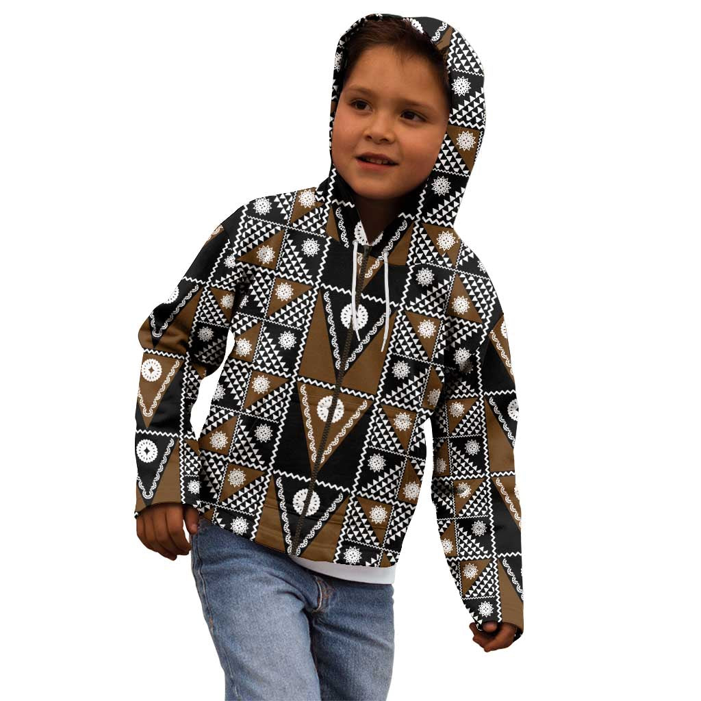 Fiji Brown Masi Pattern Kid Hoodie Fijian Tapa LT01 - Polynesian Pride