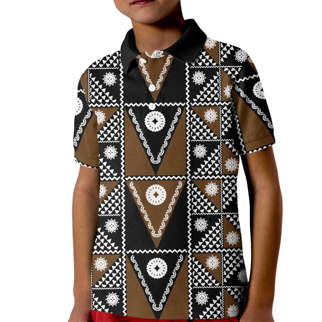 Fiji Brown Masi Pattern Kid Polo Shirt Fijian Tapa LT01 Kid Brown - Polynesian Pride