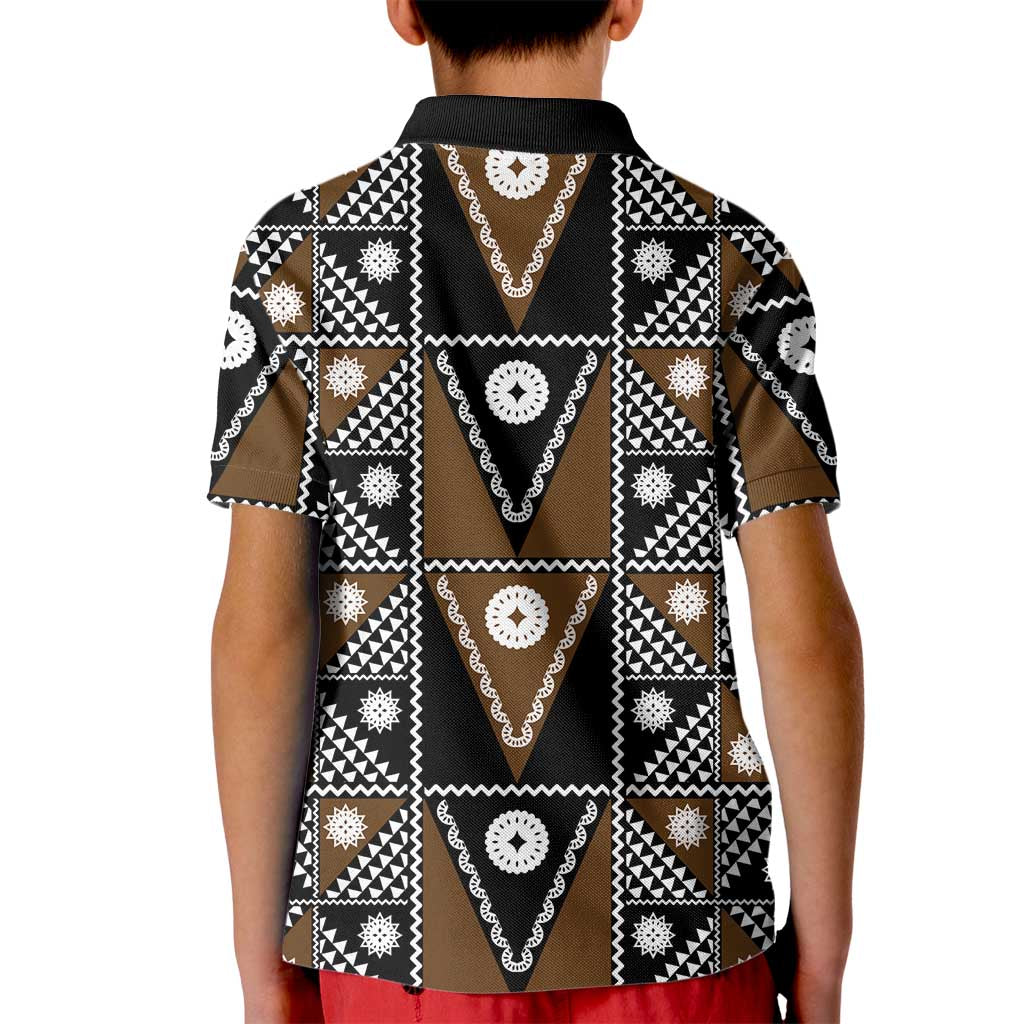 Fiji Brown Masi Pattern Kid Polo Shirt Fijian Tapa LT01 - Polynesian Pride