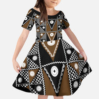 Fiji Brown Masi Pattern Kid Short Sleeve Dress Fijian Tapa LT01 KID Brown - Polynesian Pride