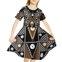 Fiji Brown Masi Pattern Kid Short Sleeve Dress Fijian Tapa LT01 - Polynesian Pride