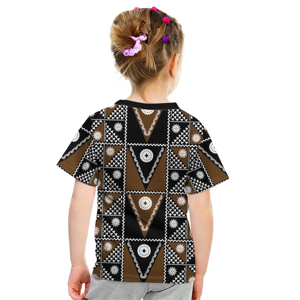 Fiji Brown Masi Pattern Kid T Shirt Fijian Tapa LT01 - Polynesian Pride