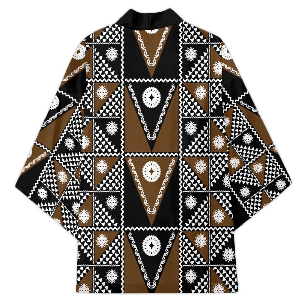Fiji Brown Masi Pattern Kimono Fijian Tapa LT01 - Polynesian Pride