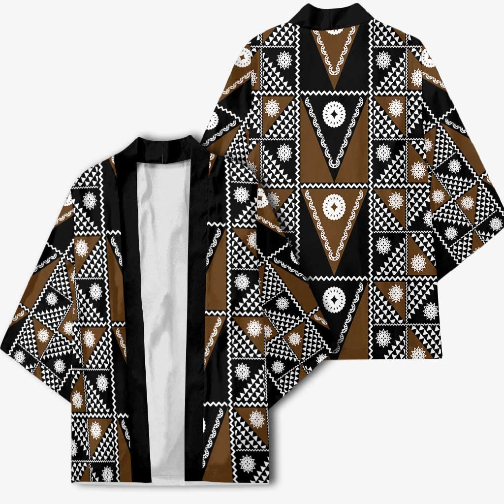 Fiji Brown Masi Pattern Kimono Fijian Tapa LT01 - Polynesian Pride