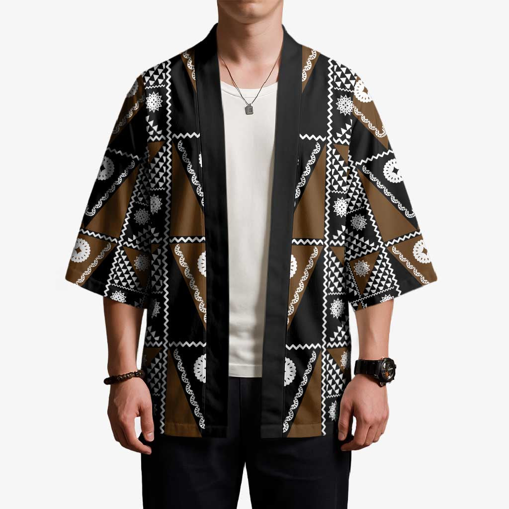Fiji Brown Masi Pattern Kimono Fijian Tapa LT01 - Polynesian Pride