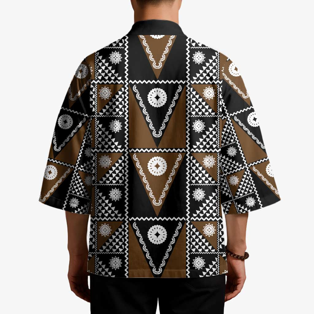 Fiji Brown Masi Pattern Kimono Fijian Tapa LT01 - Polynesian Pride
