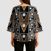 Fiji Brown Masi Pattern Kimono Sleeve Blouse Fijian Tapa