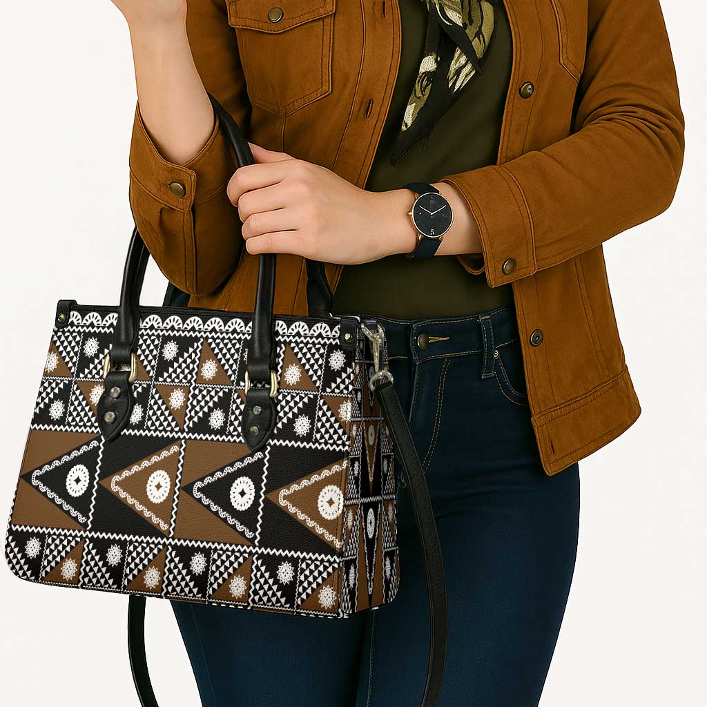 Fiji Brown Masi Pattern Leather Bag Fijian Tapa LT01 - Polynesian Pride