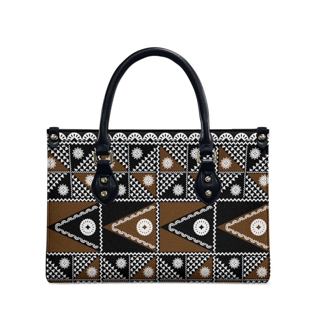 Fiji Brown Masi Pattern Leather Bag Fijian Tapa LT01 - Polynesian Pride