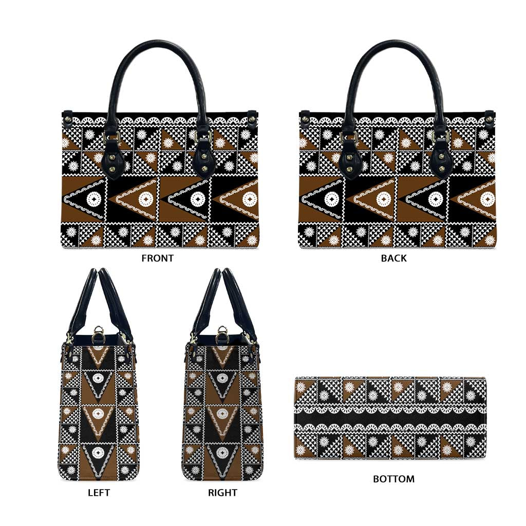 Fiji Brown Masi Pattern Leather Bag Fijian Tapa LT01 - Polynesian Pride