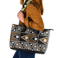 Fiji Brown Masi Pattern Leather Tote Bag Fijian Tapa LT01 Brown - Polynesian Pride