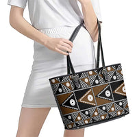 Fiji Brown Masi Pattern Leather Tote Bag Fijian Tapa LT01 - Polynesian Pride