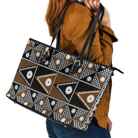 Fiji Brown Masi Pattern Leather Tote Bag Fijian Tapa LT01 - Polynesian Pride
