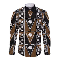 Fiji Brown Masi Pattern Long Sleeve Button Shirt Fijian Tapa LT01 Unisex Brown - Polynesian Pride