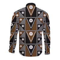 Fiji Brown Masi Pattern Long Sleeve Button Shirt Fijian Tapa LT01 - Polynesian Pride