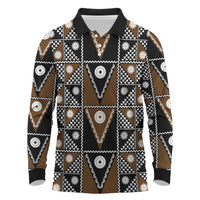 Fiji Brown Masi Pattern Long Sleeve Polo Shirt Fijian Tapa LT01 Brown - Polynesian Pride