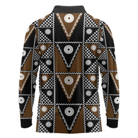 Fiji Brown Masi Pattern Long Sleeve Polo Shirt Fijian Tapa LT01 - Polynesian Pride