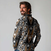 Fiji Brown Masi Pattern Long Sleeve Polo Shirt Fijian Tapa LT01 - Polynesian Pride