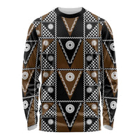 Fiji Brown Masi Pattern Long Sleeve Shirt Fijian Tapa LT01 Unisex Brown - Polynesian Pride