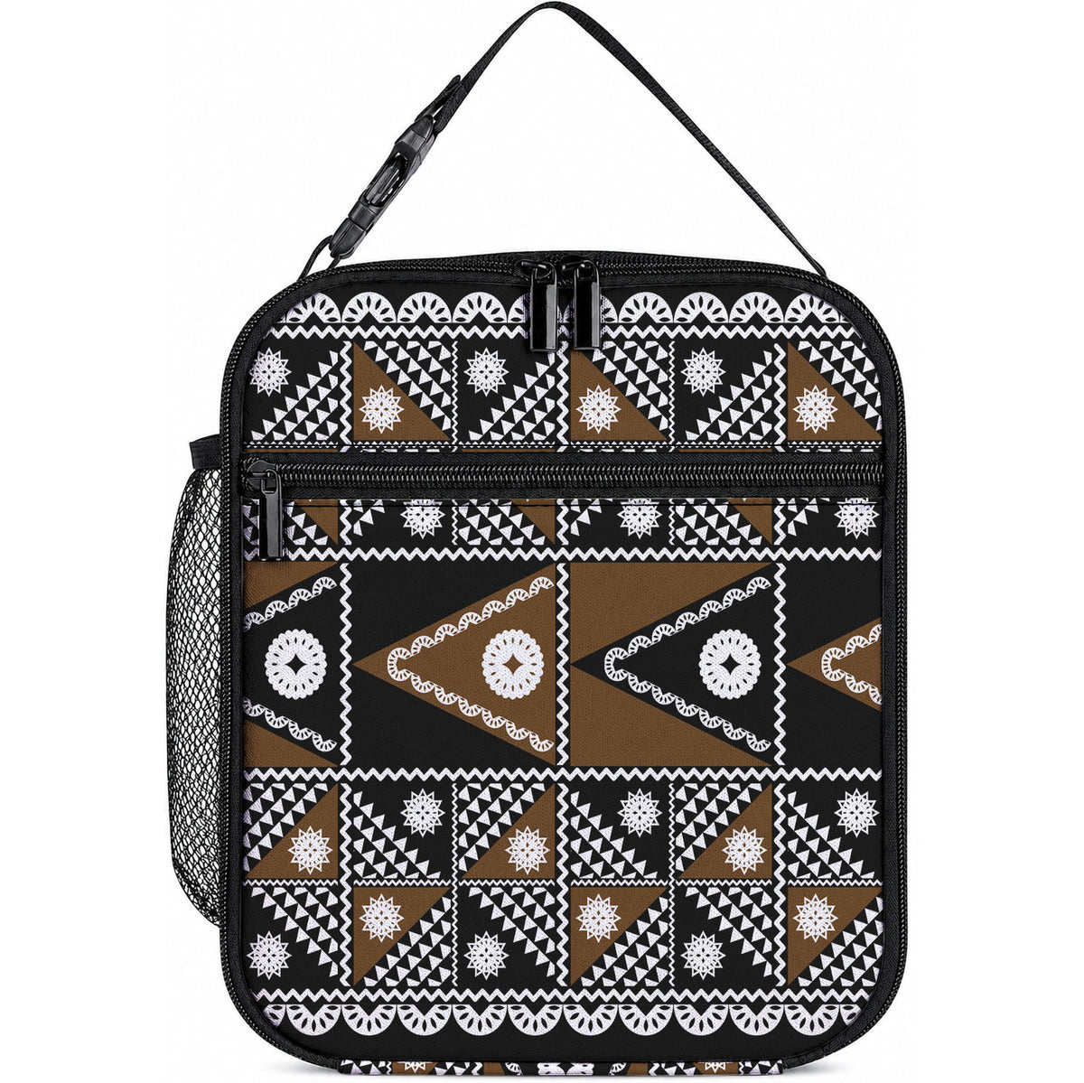 Fiji Brown Masi Pattern Lunch Bag Fijian Tapa LT01 10.2 × 8.3 × 4.3 inch Brown - Polynesian Pride
