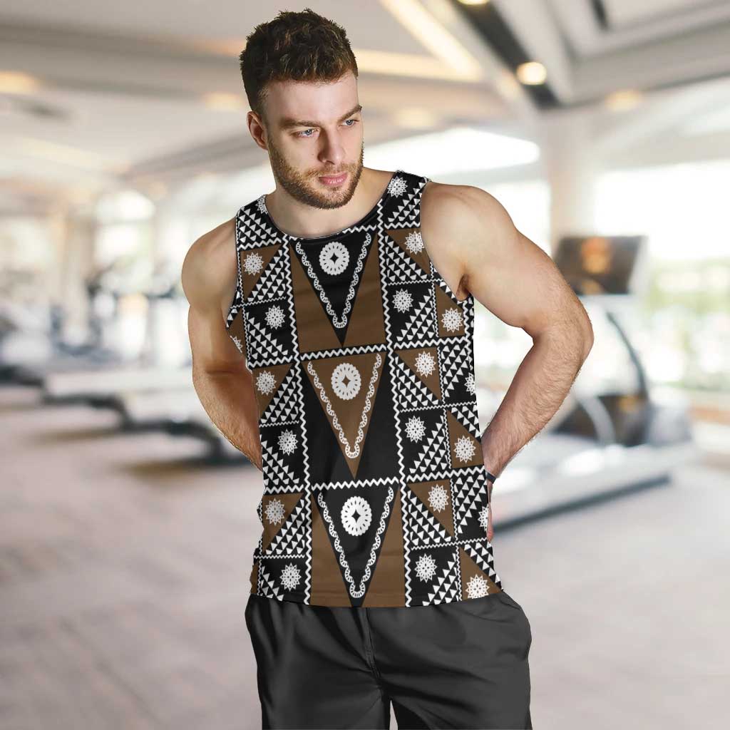 Fiji Brown Masi Pattern Men Tank Top Fijian Tapa LT01 Brown - Polynesian Pride