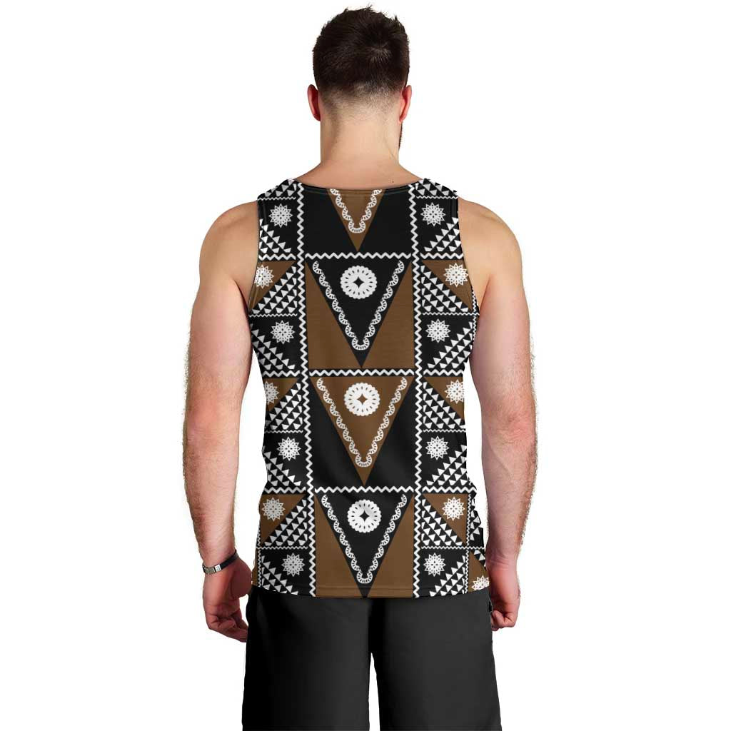 Fiji Brown Masi Pattern Men Tank Top Fijian Tapa LT01 - Polynesian Pride