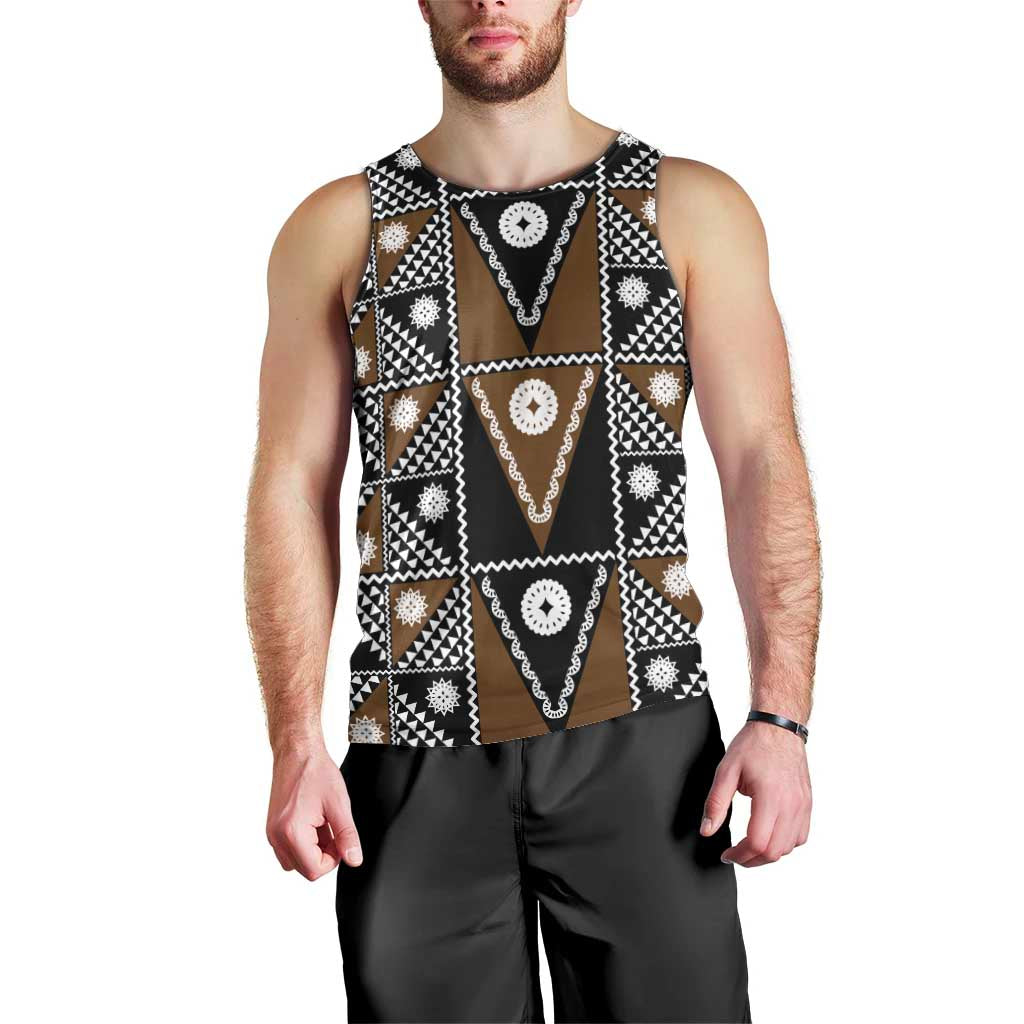 Fiji Brown Masi Pattern Men Tank Top Fijian Tapa LT01 - Polynesian Pride