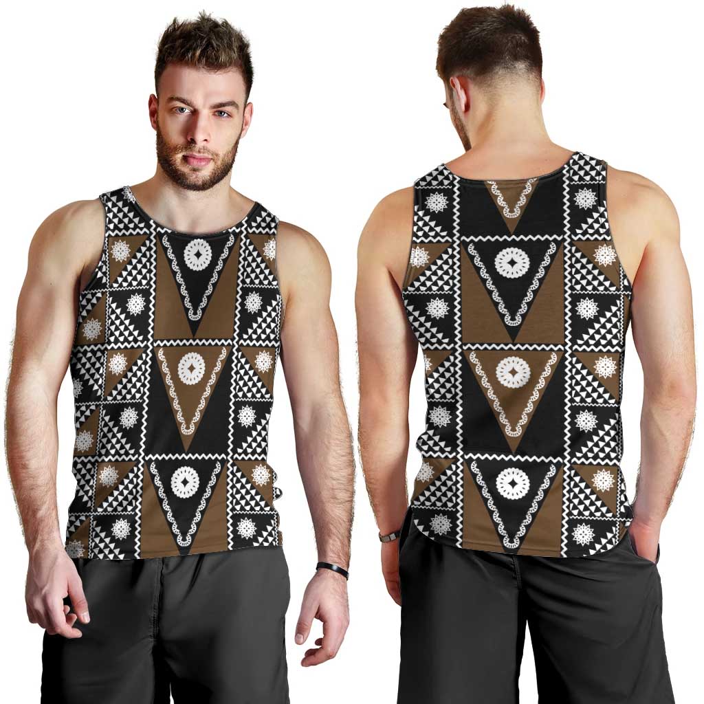 Fiji Brown Masi Pattern Men Tank Top Fijian Tapa LT01 - Polynesian Pride