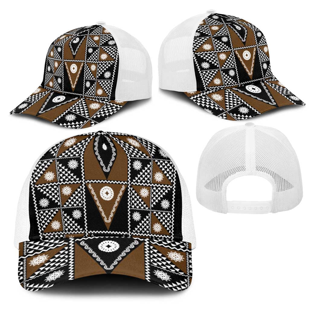 Fiji Brown Masi Pattern Mesh Trucker Cap Fijian Tapa LT01 - Polynesian Pride